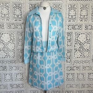 Vtg 60' Leslie‎ Faye Knits Geometric Mod Shift Style Dress & Cardigan Set Sz S